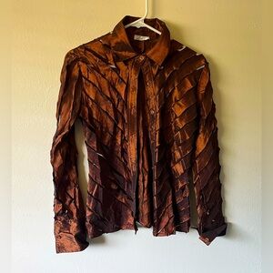 Zba Brown Textured Long Sleeve Blouse